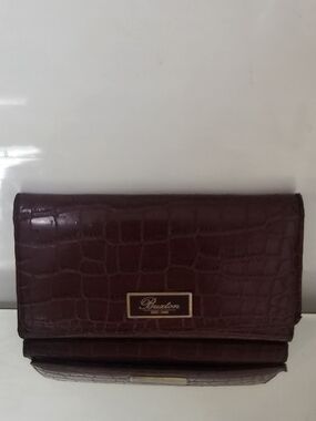 Buxton Croc-Embossed Plum Wallet with Gold-Tone Plaque
